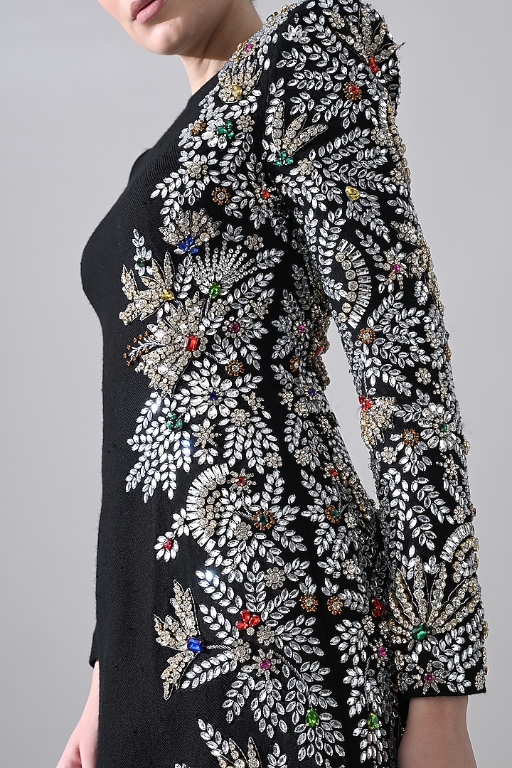 Black Cotton Silk Hand Embroidered Bridal Gown by Samant Chauhan at Pernia's Pop Up Shop