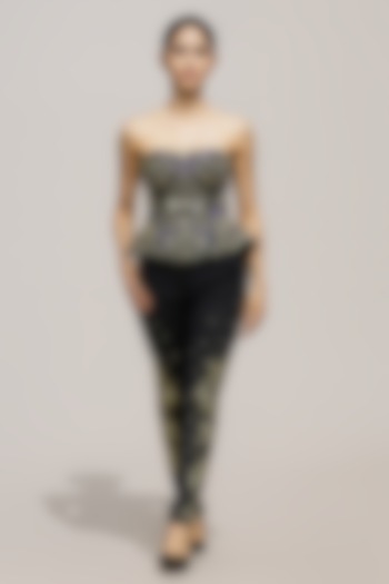 Black Cotton Silk Hand Embroidered Co-Ord Set by Samant Chauhan at Pernia's Pop Up Shop