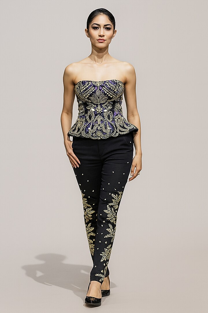 Black Cotton Silk Hand Embroidered Co-Ord Set by Samant Chauhan at Pernia's Pop Up Shop