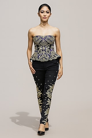 Black Cotton Silk Hand Embroidered Co-Ord Set by Samant Chauhan