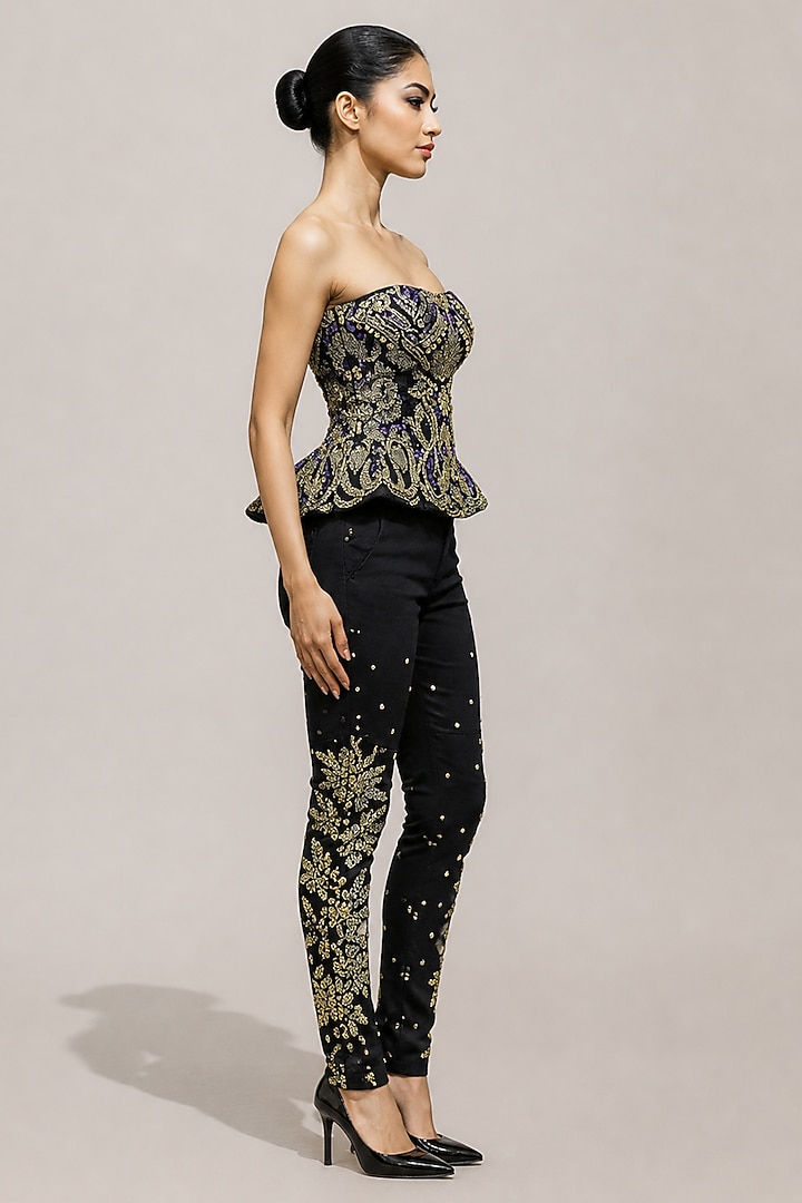 Black Cotton Silk Hand Embroidered Co-Ord Set by Samant Chauhan at Pernia's Pop Up Shop