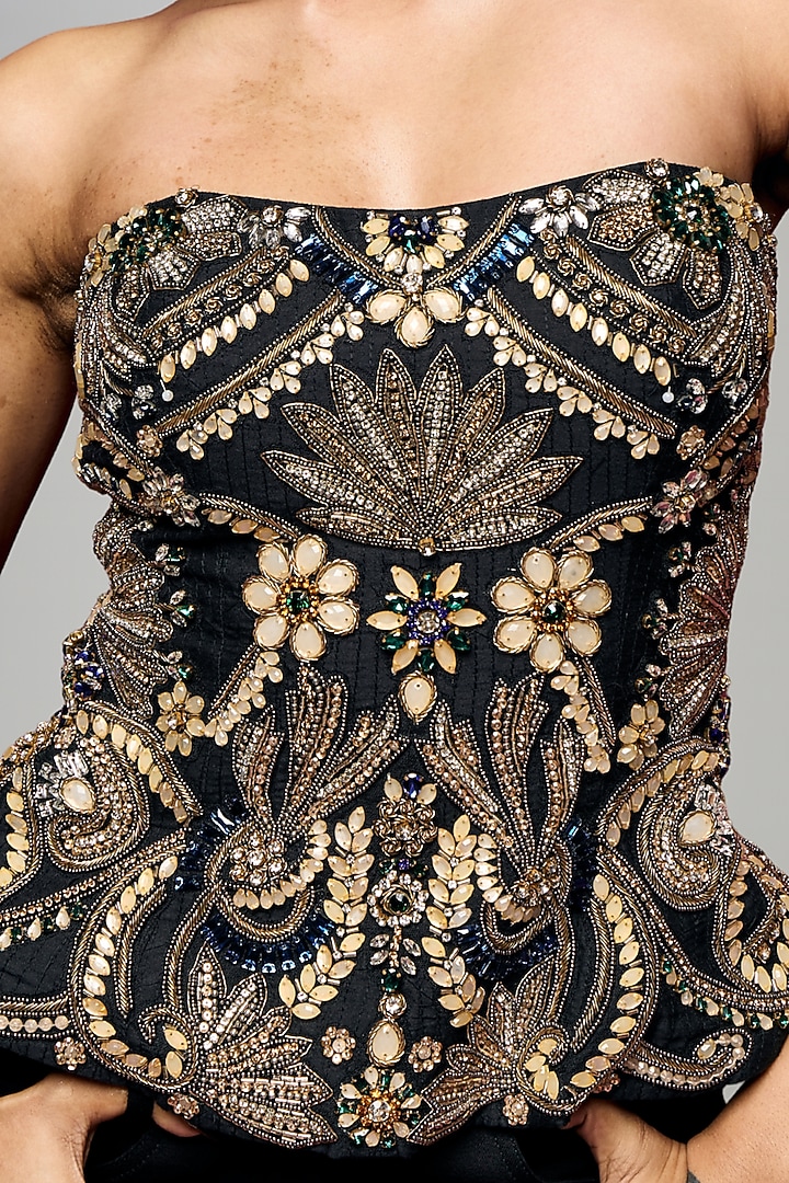 Black Cotton Silk Hand Embroidered Co-Ord Set by Samant Chauhan at Pernia's Pop Up Shop