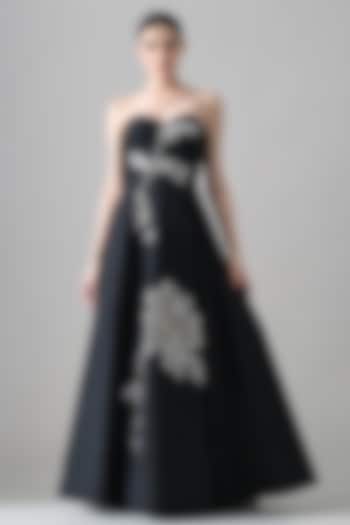 Black Cotton Silk Hand Embroidered A-Line Wedding Gown by Samant Chauhan at Pernia's Pop Up Shop