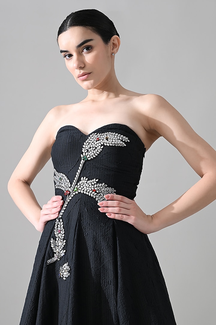 Black Cotton Silk Hand Embroidered A-Line Wedding Gown by Samant Chauhan at Pernia's Pop Up Shop
