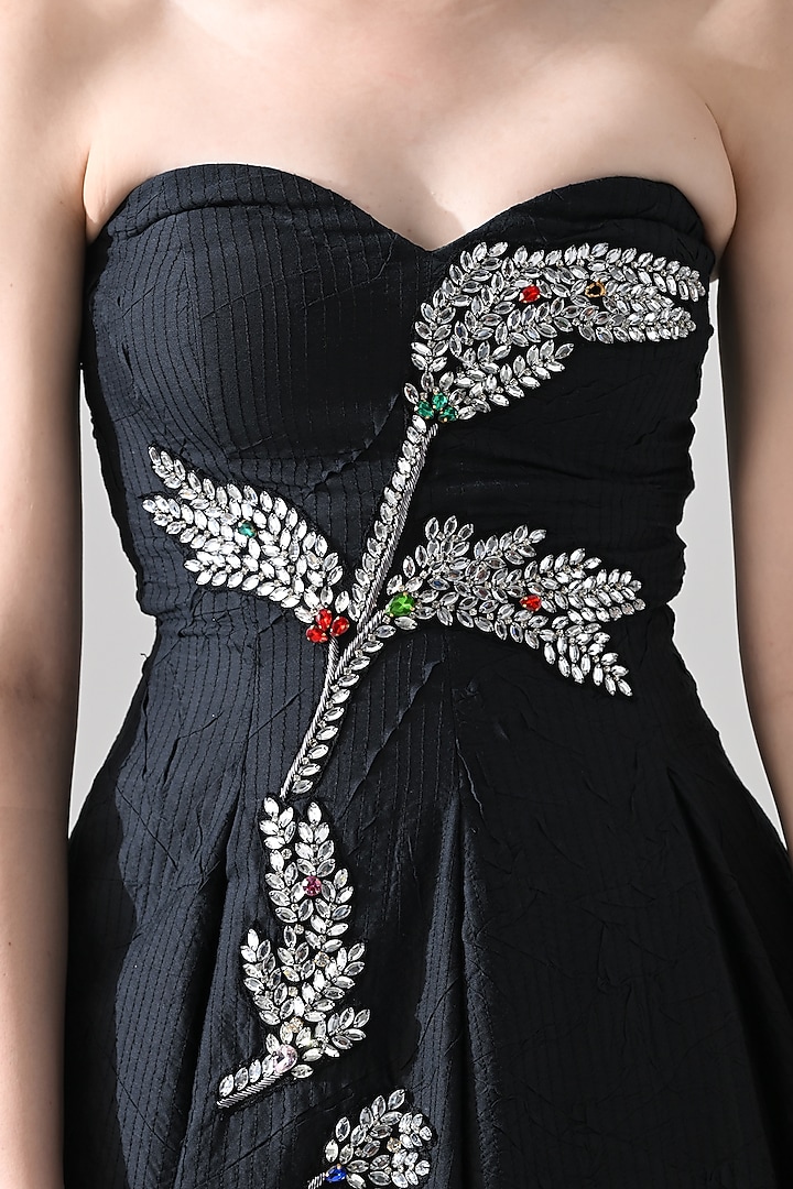 Black Cotton Silk Hand Embroidered A-Line Wedding Gown by Samant Chauhan at Pernia's Pop Up Shop