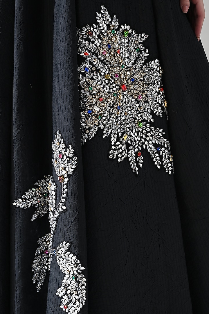 Black Cotton Silk Hand Embroidered A-Line Wedding Gown by Samant Chauhan at Pernia's Pop Up Shop