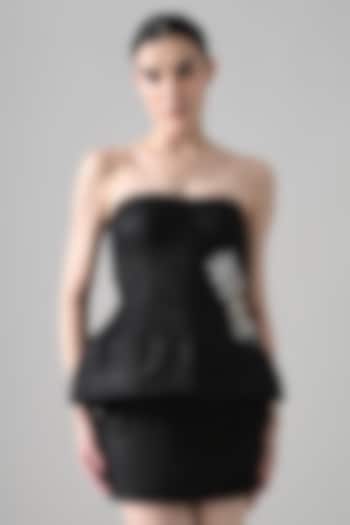 Black Tussar Silk Hand Embellished Mini Party Wear Dress by Samant Chauhan at Pernia's Pop Up Shop