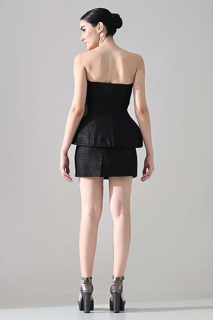 Black Tussar Silk Hand Embellished Mini Party Wear Dress by Samant Chauhan at Pernia's Pop Up Shop