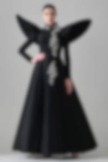 Black Linen Crystal Hand Embroidered A-Line Bridal Gown by Samant Chauhan at Pernia's Pop Up Shop