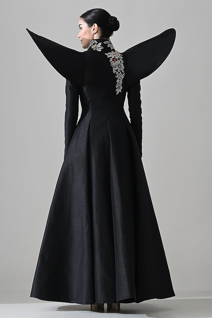 Black Linen Crystal Hand Embroidered A-Line Bridal Gown by Samant Chauhan at Pernia's Pop Up Shop