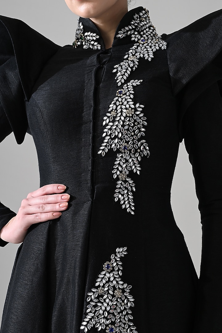 Black Linen Crystal Hand Embroidered A-Line Bridal Gown by Samant Chauhan at Pernia's Pop Up Shop
