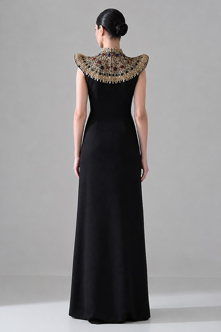 Black Cotton Silk Gold Hand Embroidered Bridal Gown by Samant Chauhan at Pernia's Pop Up Shop