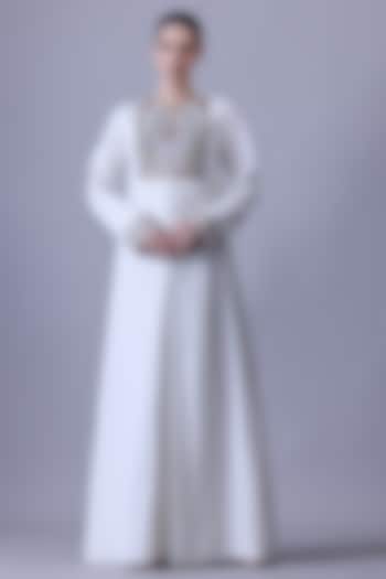 Ivory Cotton Silk Thread Embroidered Party Wear Dress by Samant Chauhan at Pernia's Pop Up Shop