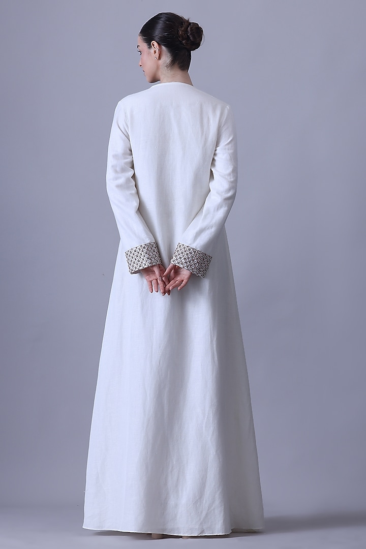 Ivory Cotton Silk Thread Embroidered Party Wear Dress by Samant Chauhan at Pernia's Pop Up Shop
