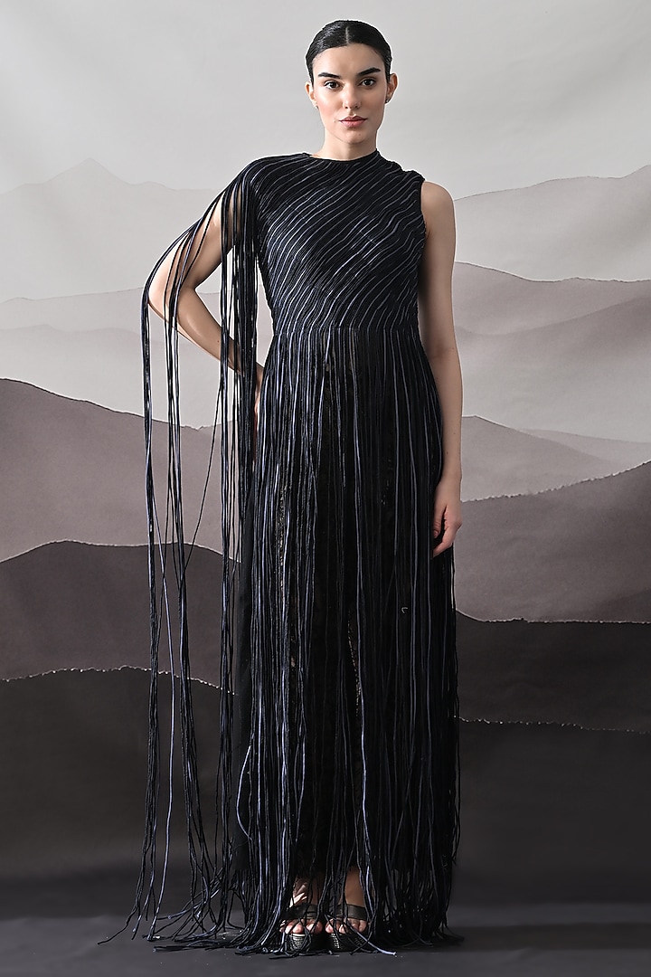 Black Cotton Silk Wedding Gown by Samant Chauhan at Pernia's Pop Up Shop
