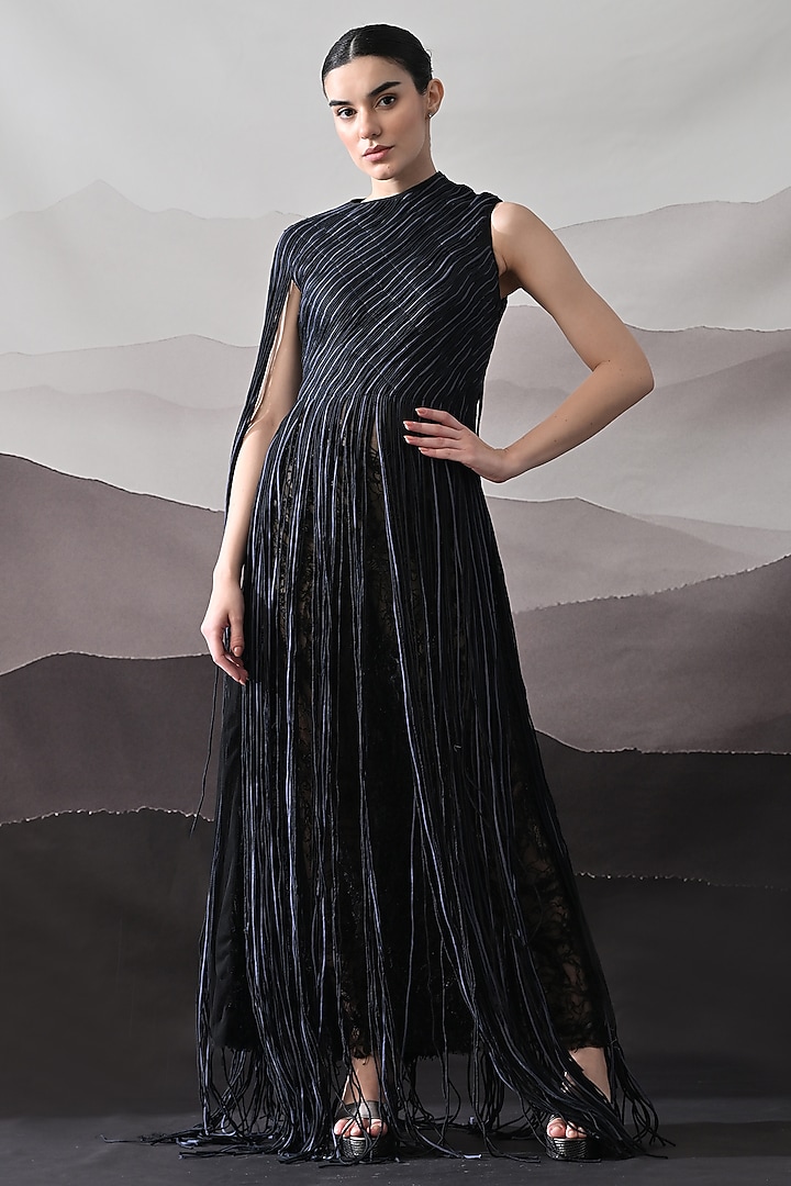 Black Cotton Silk Wedding Gown by Samant Chauhan at Pernia's Pop Up Shop