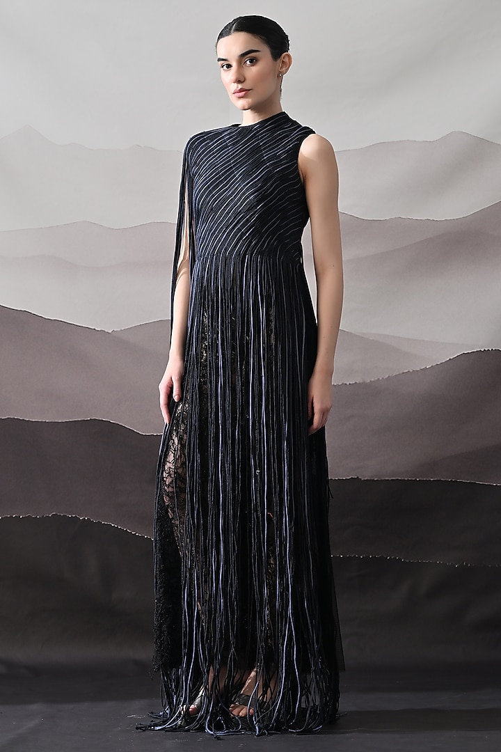 Black Cotton Silk Wedding Gown by Samant Chauhan at Pernia's Pop Up Shop