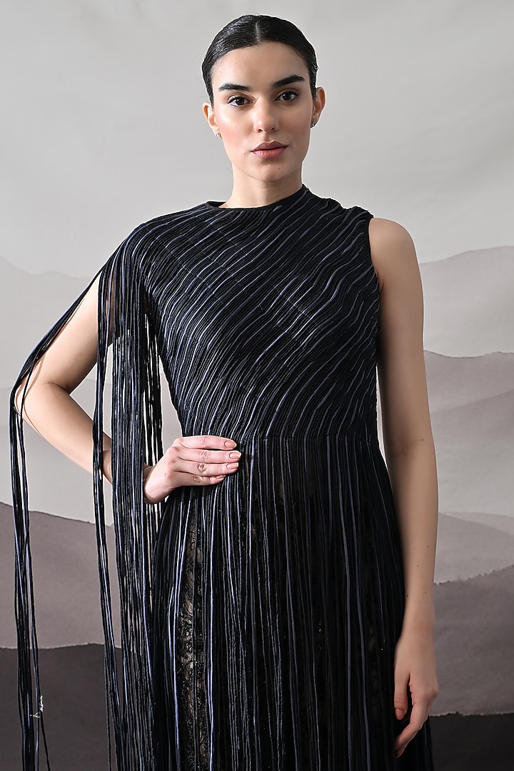 Black Cotton Silk Wedding Gown by Samant Chauhan at Pernia's Pop Up Shop