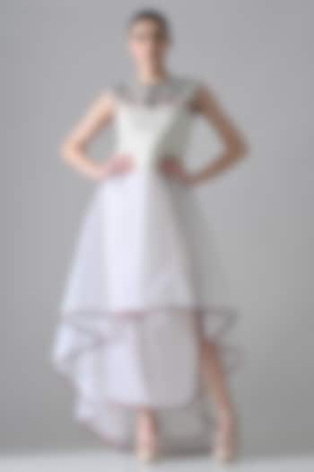 Ivory Organza Hand Embellished High-Low Layered Party Wear Dress by Samant Chauhan at Pernia's Pop Up Shop