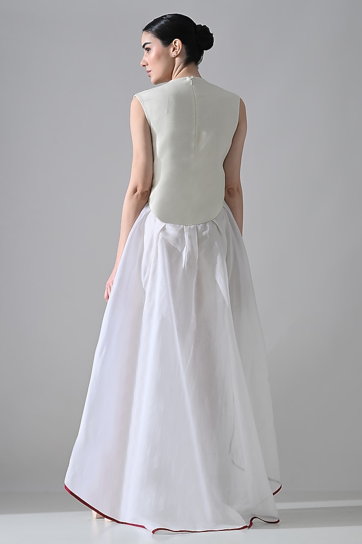 Ivory Organza Hand Embellished High-Low Layered Party Wear Dress by Samant Chauhan at Pernia's Pop Up Shop
