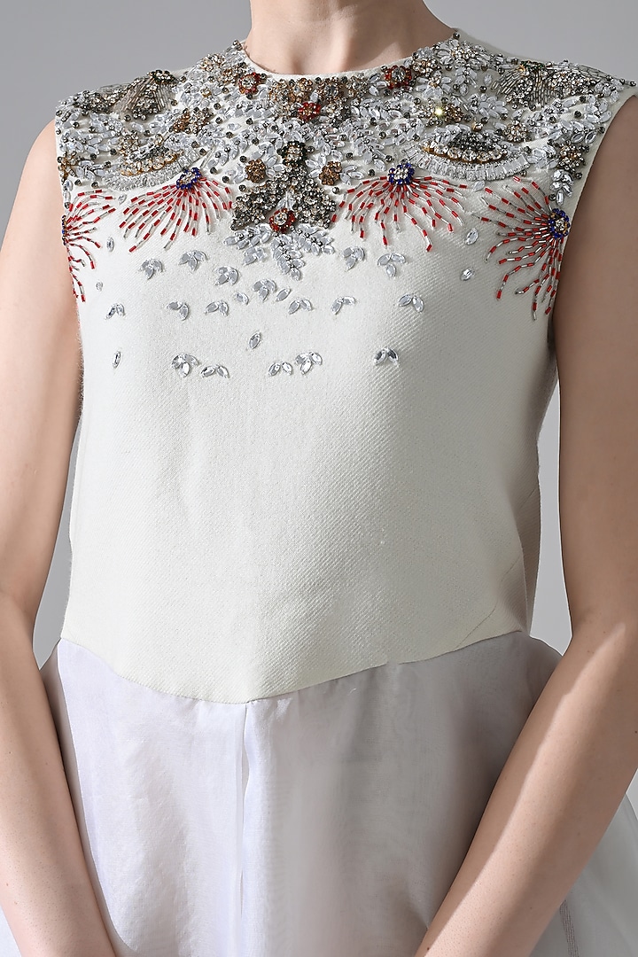 Ivory Organza Hand Embellished High-Low Layered Party Wear Dress by Samant Chauhan at Pernia's Pop Up Shop