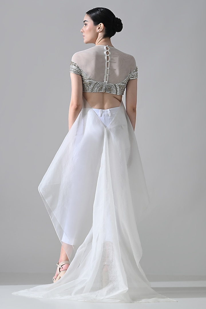 Ivory Cotton Crystal Hand Embellished Co-Ord Set by Samant Chauhan at Pernia's Pop Up Shop
