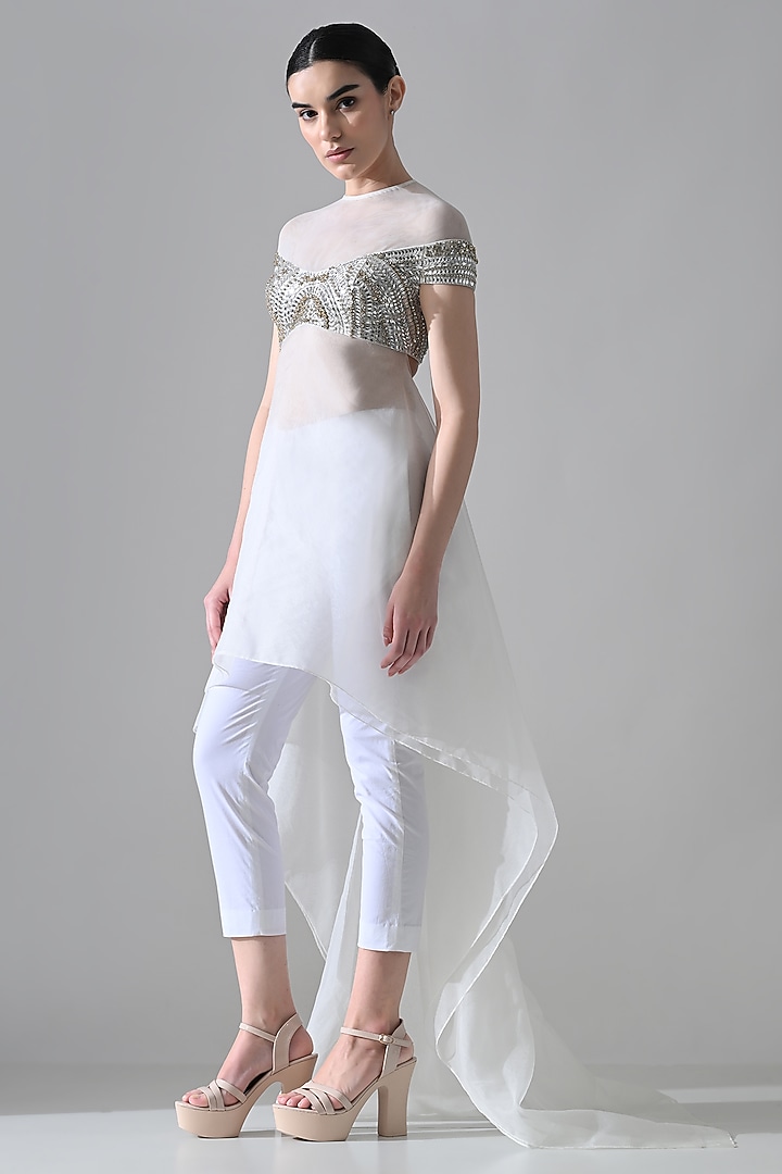 Ivory Cotton Crystal Hand Embellished Co-Ord Set by Samant Chauhan at Pernia's Pop Up Shop