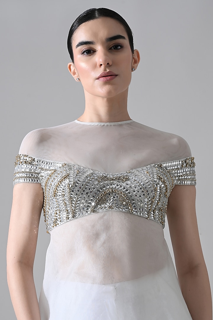 Ivory Cotton Crystal Hand Embellished Co-Ord Set by Samant Chauhan at Pernia's Pop Up Shop