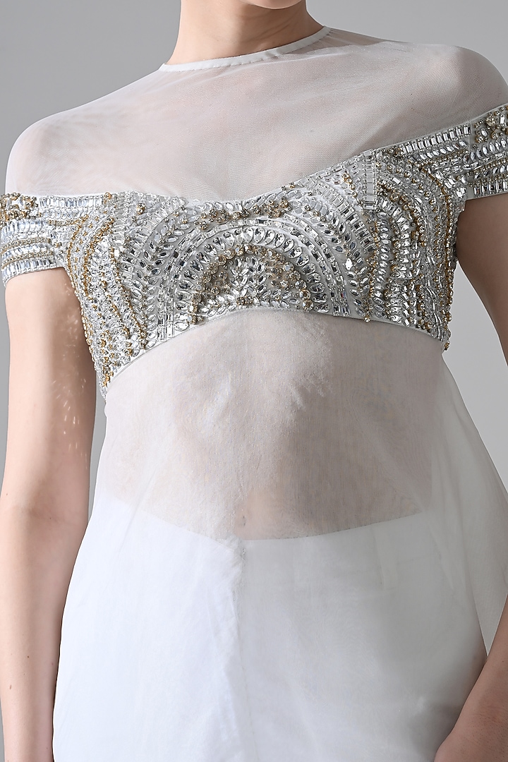 Ivory Cotton Crystal Hand Embellished Co-Ord Set by Samant Chauhan at Pernia's Pop Up Shop
