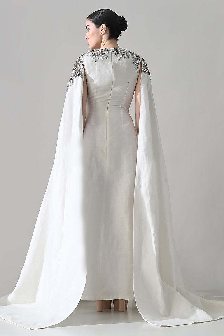 Ivory Cotton Silk Hand Embellished Engagement Gown by Samant Chauhan at Pernia's Pop Up Shop