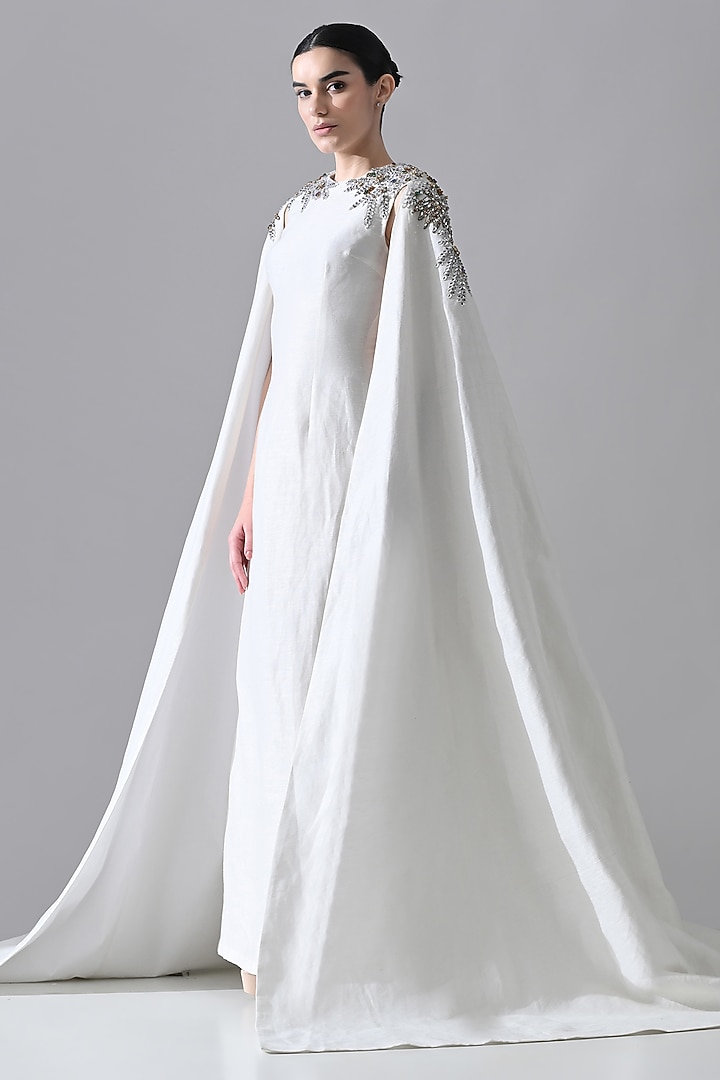 Ivory Cotton Silk Hand Embellished Engagement Gown by Samant Chauhan at Pernia's Pop Up Shop