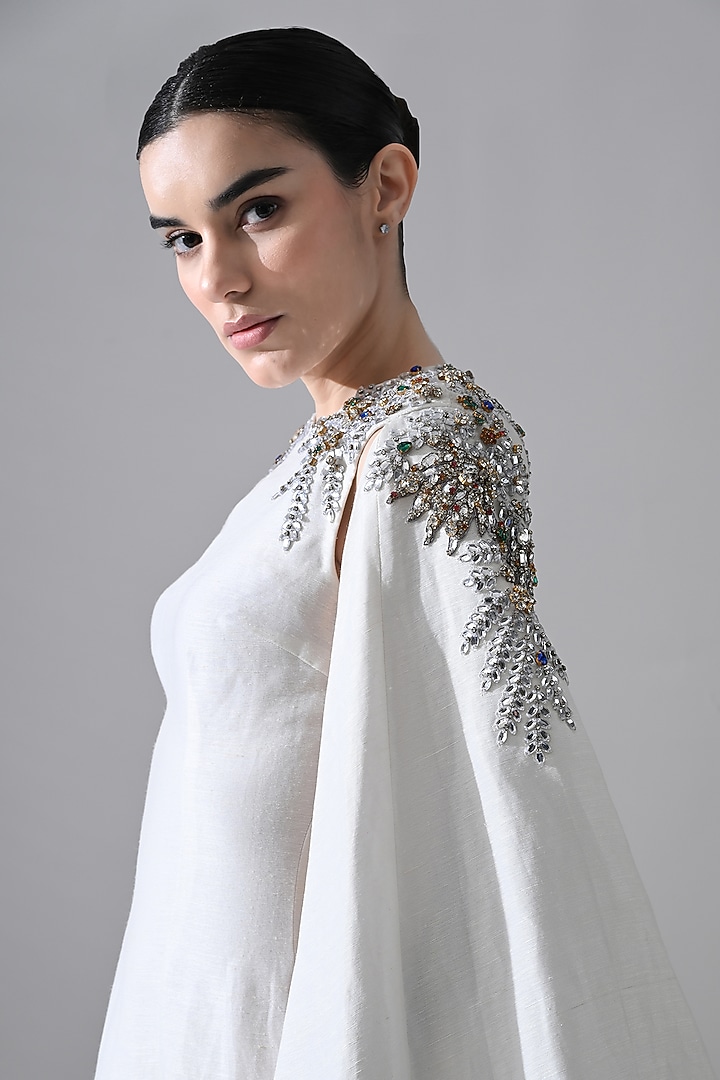 Ivory Cotton Silk Hand Embellished Engagement Gown by Samant Chauhan at Pernia's Pop Up Shop