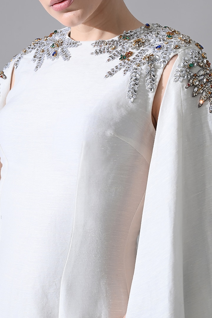Ivory Cotton Silk Hand Embellished Engagement Gown by Samant Chauhan at Pernia's Pop Up Shop