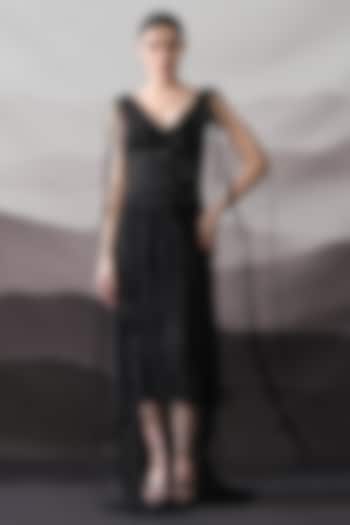 Black Cotton Silk Engagement Gown by Samant Chauhan at Pernia's Pop Up Shop