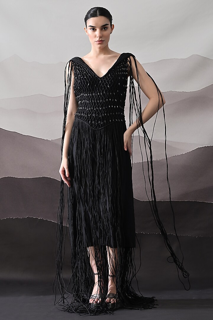 Black Cotton Silk Engagement Gown by Samant Chauhan at Pernia's Pop Up Shop