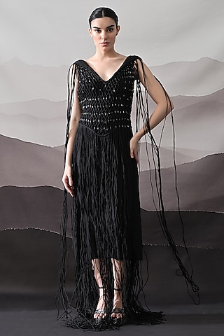 Black Cotton Silk Gown by Samant Chauhan