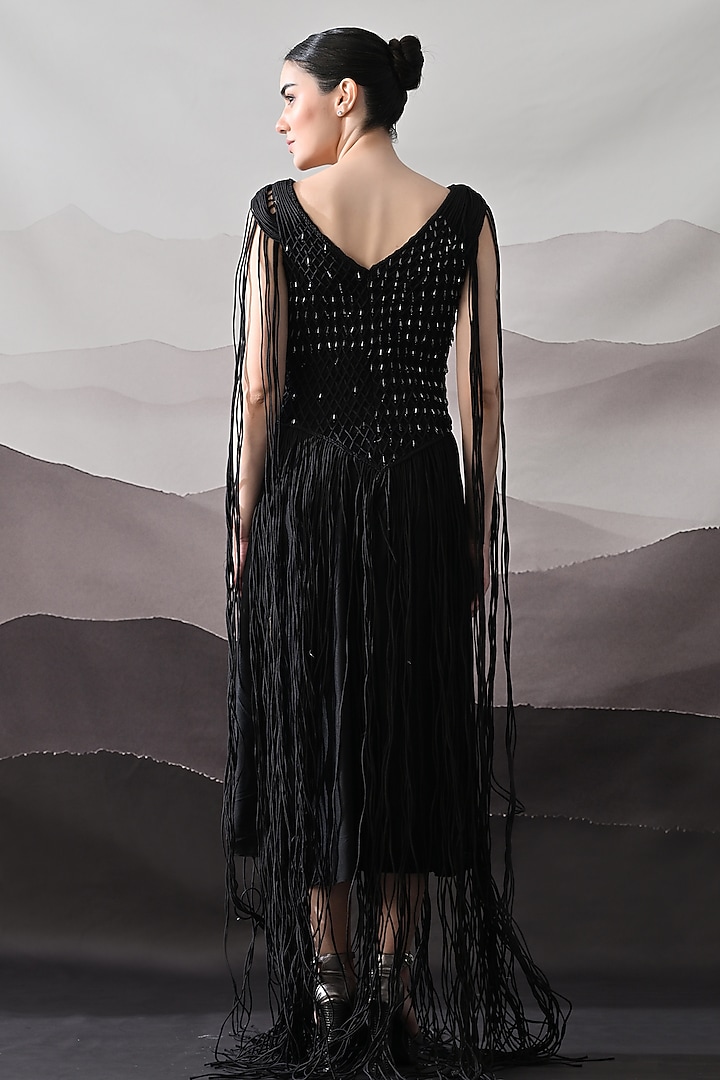 Black Cotton Silk Engagement Gown by Samant Chauhan at Pernia's Pop Up Shop
