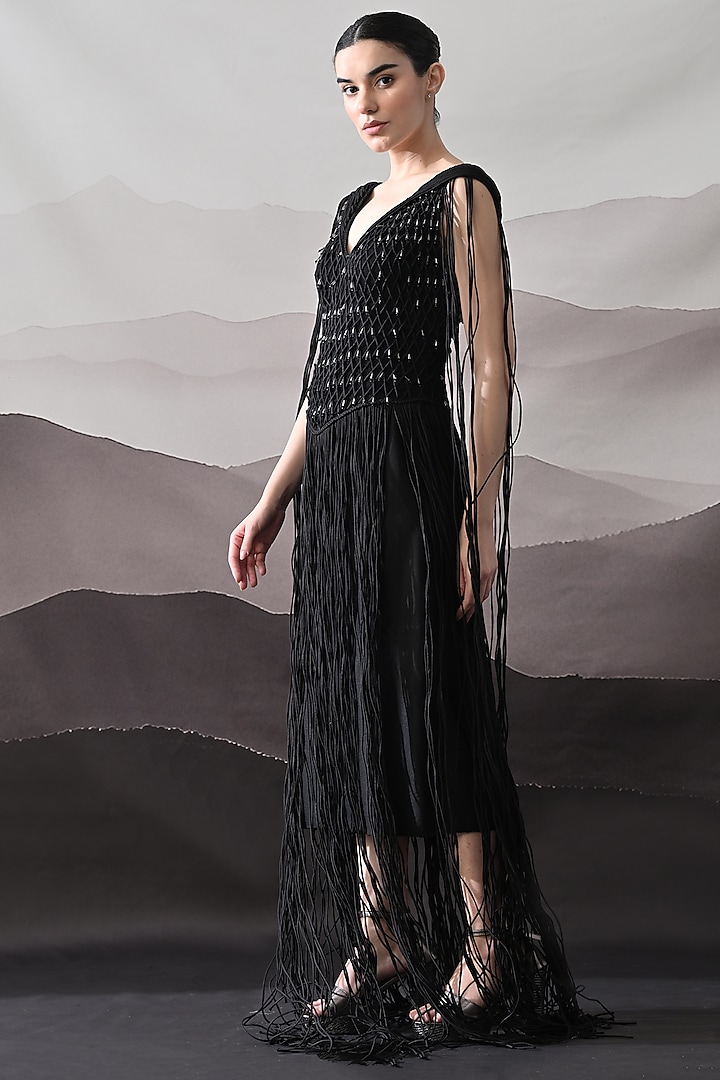 Black Cotton Silk Engagement Gown by Samant Chauhan at Pernia's Pop Up Shop