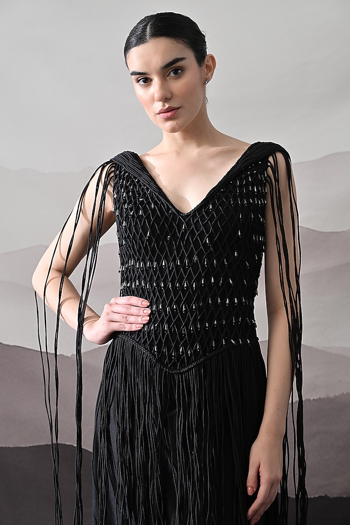 Black Cotton Silk Engagement Gown by Samant Chauhan at Pernia's Pop Up Shop