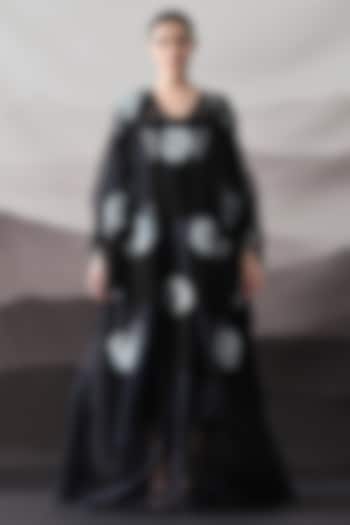 Black Organza & Cotton Silk Thread Embroidered Kaftan Jacket Party Wear Dress by Samant Chauhan at Pernia's Pop Up Shop