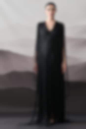 Black Cotton Silk Hand Embroidered Engagement Gown by Samant Chauhan at Pernia's Pop Up Shop