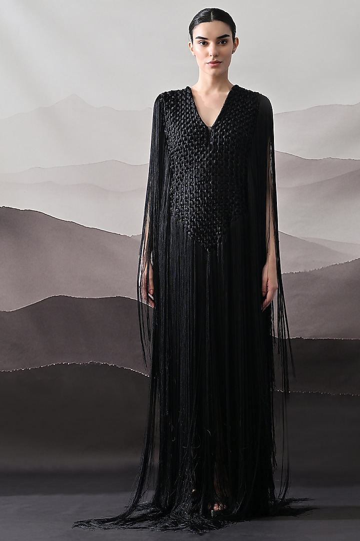 Black Cotton Silk Hand Embroidered Engagement Gown by Samant Chauhan at Pernia's Pop Up Shop