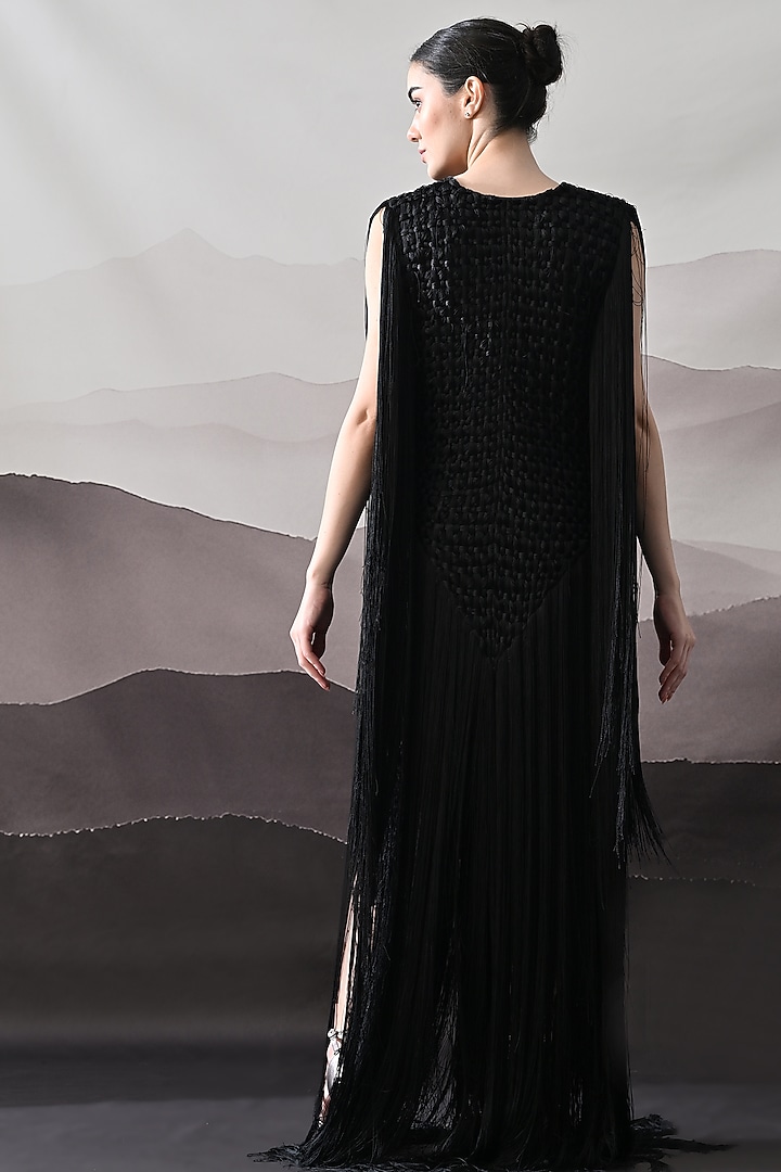 Black Cotton Silk Hand Embroidered Engagement Gown by Samant Chauhan at Pernia's Pop Up Shop