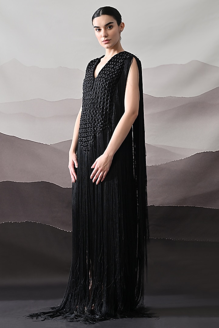 Black Cotton Silk Hand Embroidered Engagement Gown by Samant Chauhan at Pernia's Pop Up Shop