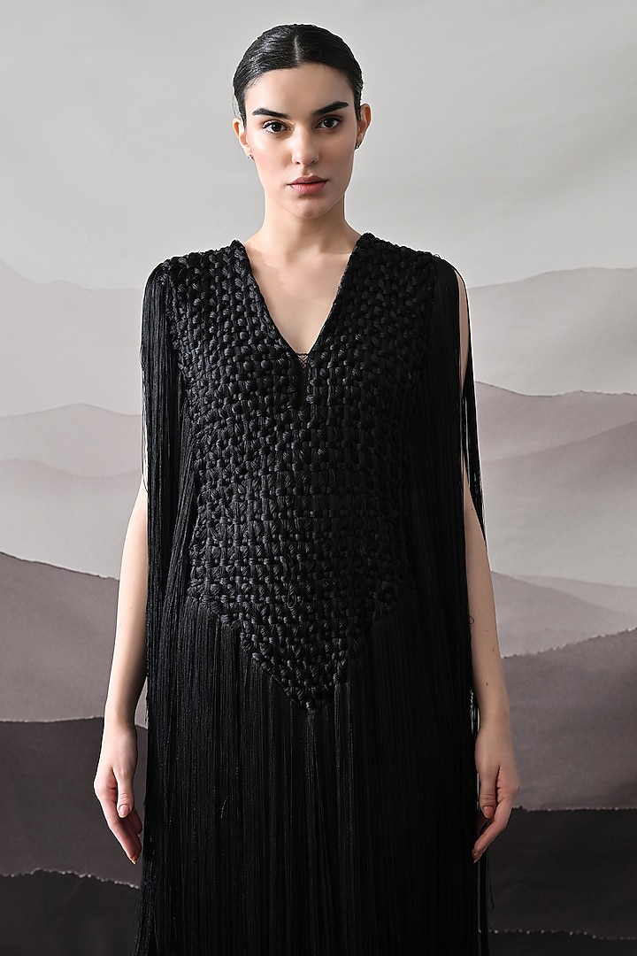 Black Cotton Silk Hand Embroidered Engagement Gown by Samant Chauhan at Pernia's Pop Up Shop