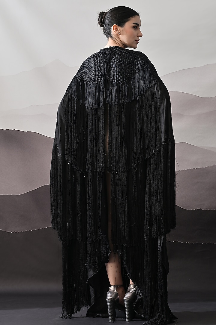 Black Cotton Silk Textured Hand Embroidered Engagement Gown by Samant Chauhan at Pernia's Pop Up Shop