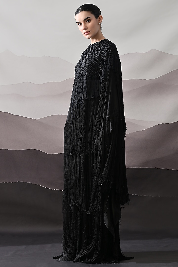 Black Cotton Silk Textured Hand Embroidered Engagement Gown by Samant Chauhan at Pernia's Pop Up Shop
