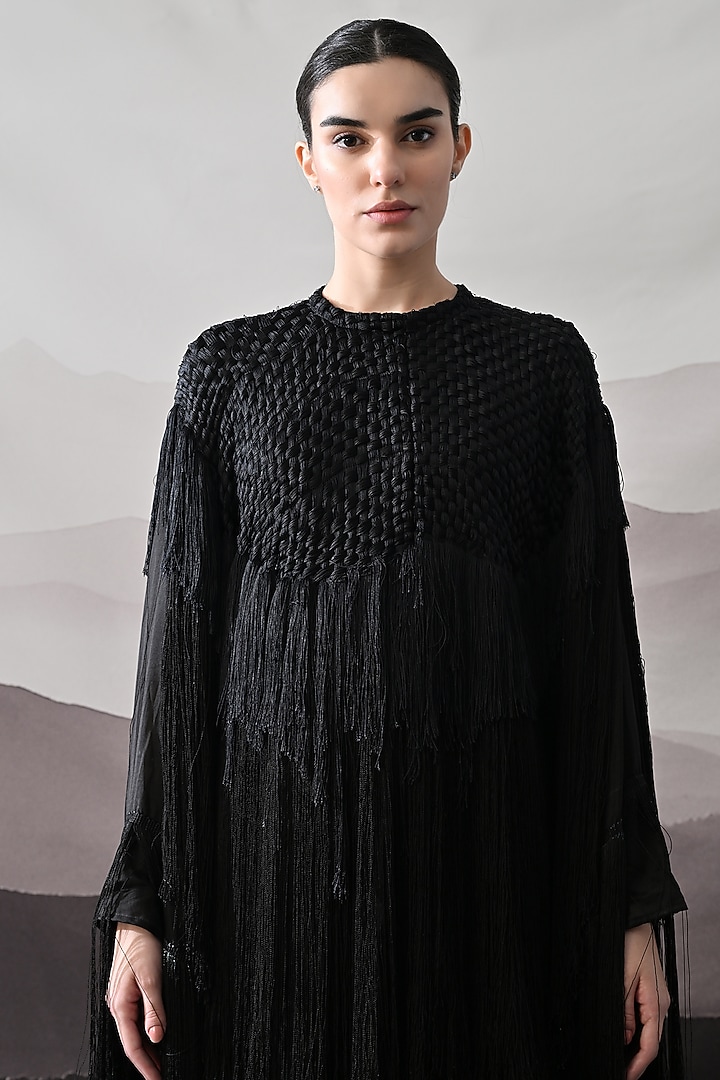 Black Cotton Silk Textured Hand Embroidered Engagement Gown by Samant Chauhan at Pernia's Pop Up Shop