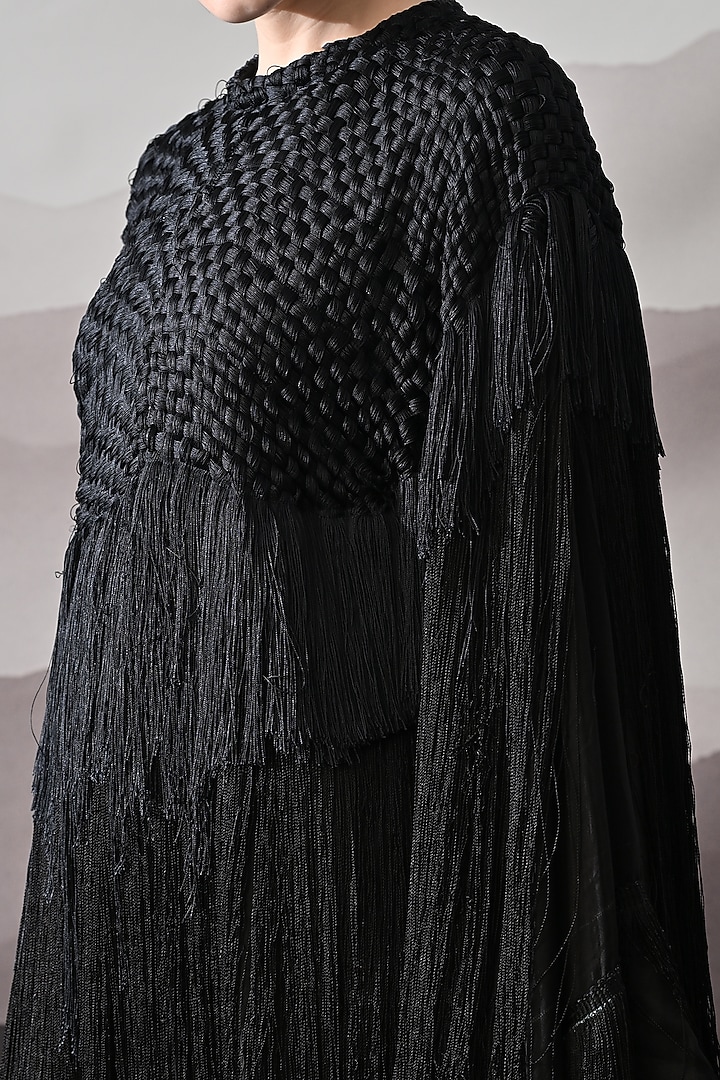 Black Cotton Silk Textured Hand Embroidered Engagement Gown by Samant Chauhan at Pernia's Pop Up Shop