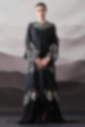 Black Organza Thread Embroidered Kaftan Jacket Party Wear Dress by Samant Chauhan at Pernia's Pop Up Shop